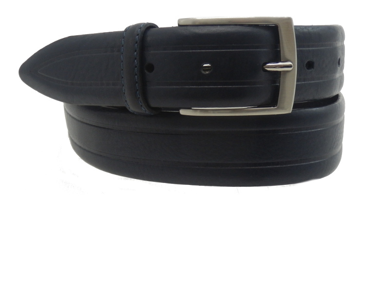 Curved leather belt - Black - 35 mm